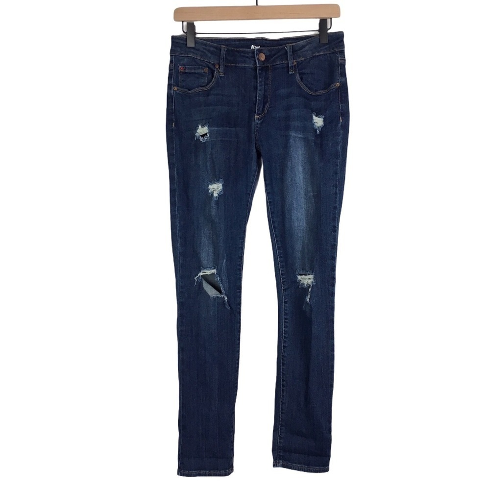 A’2ND Special A Jeans USA Ankle Skinny Slim Distressed Dark Wash Stretch Size 5